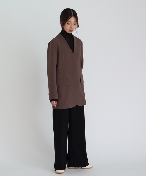 DRESSLAVE（ドレスレイブ）の「【B7/ベーセッツ】nocollar jacket(ノーカラージャケット)（ノーカラージャケット・レディース・ネイビー/ブラウン・38）」の7枚目の写真