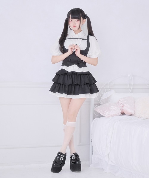 Pal elfy(パルエルフィー)の「レースアップティアードスカート(スカート・レディース・ブラック/グレー・フリー)」の14枚目の写真
