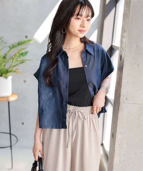 Petitle（プチレ）の「[低身長向けサイズ] テンセルデニムシャツ（シャツ/ブラウス・レディース・ブラック/ブルー・PM）」の21枚目の写真