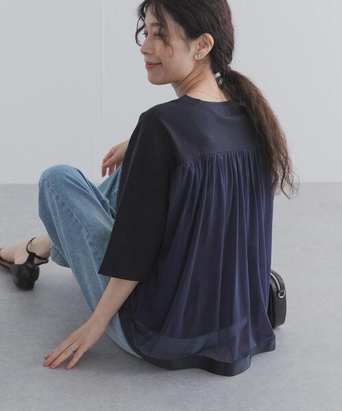 URBAN RESEARCH DOORS(アーバンリサーチドアーズ)の「バックシアー切替プルオーバー(Tシャツ/カットソー・レディース・ネイビー/オフホワイト・FREE)」の2枚目の写真