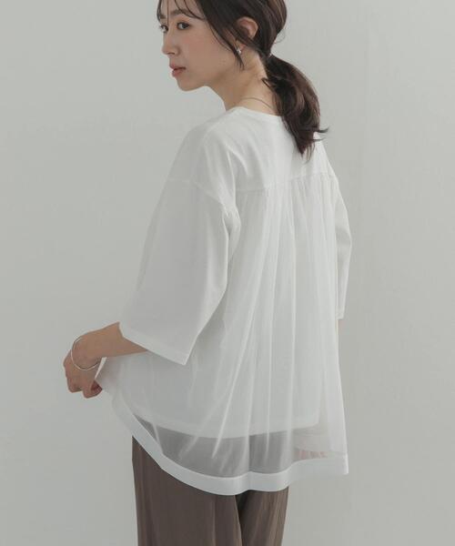 URBAN RESEARCH DOORS(アーバンリサーチドアーズ)の「バックシアー切替プルオーバー(Tシャツ/カットソー・レディース・ネイビー/オフホワイト・FREE)」の1枚目の写真