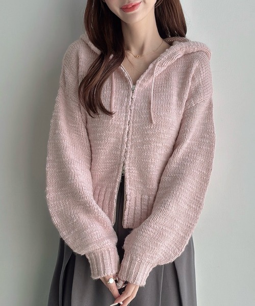 Meiru(メイル)の「スラブヤーンニットパーカー(パーカー・レディース・ピンク/ライトブルー/アイボリー・MEDIUM/LARGE)」の1枚目の写真