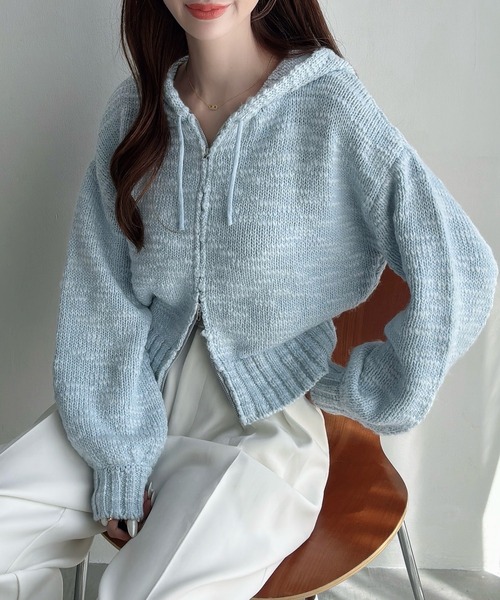 Meiru(メイル)の「スラブヤーンニットパーカー(パーカー・レディース・ピンク/ライトブルー/アイボリー・MEDIUM/LARGE)」の11枚目の写真