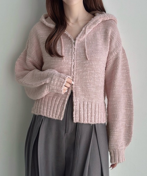Meiru(メイル)の「スラブヤーンニットパーカー(パーカー・レディース・ピンク/ライトブルー/アイボリー・MEDIUM/LARGE)」の12枚目の写真