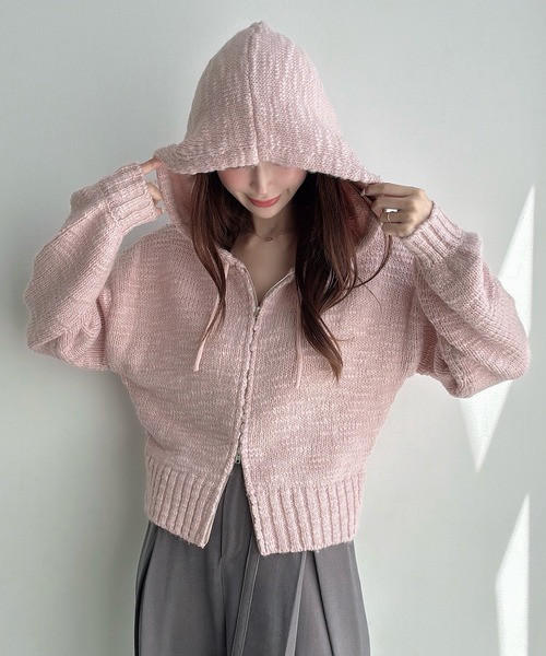 Meiru(メイル)の「スラブヤーンニットパーカー(パーカー・レディース・ピンク/ライトブルー/アイボリー・MEDIUM/LARGE)」の14枚目の写真