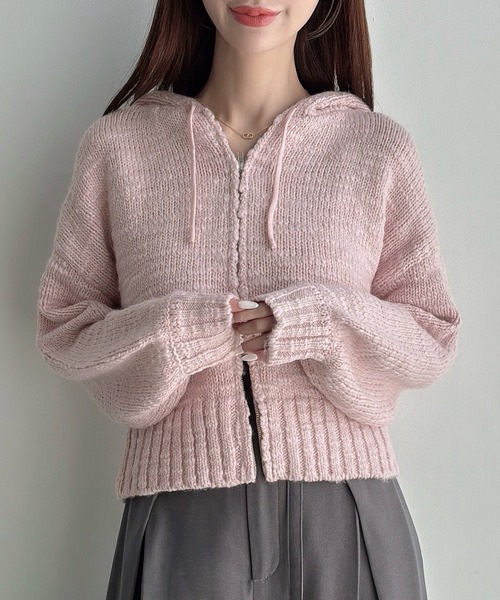 Meiru(メイル)の「スラブヤーンニットパーカー(パーカー・レディース・ピンク/ライトブルー/アイボリー・MEDIUM/LARGE)」の15枚目の写真