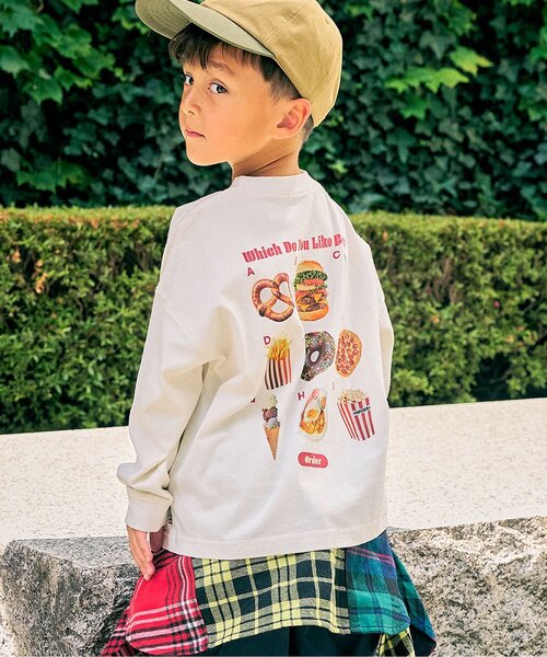 F.O.KIDS(エフオーキッズ)の「バックプリントロンT(Tシャツ/カットソー・キッズ・レインボー/ブラック/ピンク/ライム/オフホワイト・140/150/110/100/120/130/90/80)」の1枚目の写真