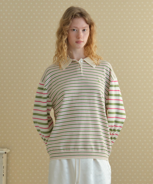 TTUDEMENT(トュードメント)の「STRIPE LONG SLEEVE POLO KNIT_IVORY(ニット/セーター・レディース・その他・FREE)」の2枚目の写真