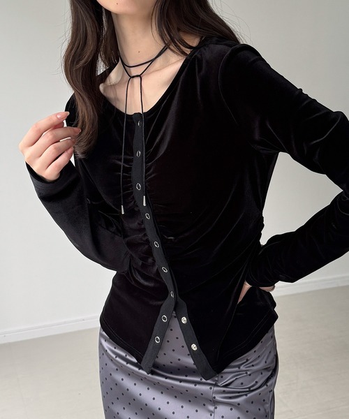 junoah（ジュノア）の「ウエストシェイプギャザーベロアトップス（Tシャツ/カットソー・レディース・ライトベージュ/ブラウン/ブラック・SMALL/MEDIUM/LARGE）」の5枚目の写真
