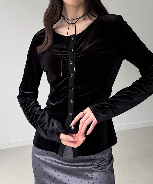 junoah（ジュノア）の「ウエストシェイプギャザーベロアトップス（Tシャツ/カットソー・レディース・ライトベージュ/ブラウン/ブラック・SMALL/MEDIUM/LARGE）」の6枚目の写真