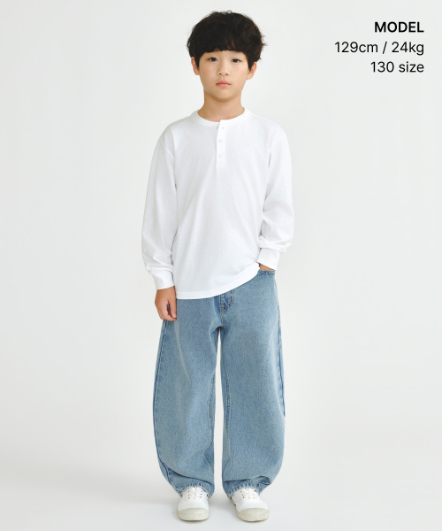MUSINSA STANDARD KIDS（ムシンサスタンダードキッズ）の「リップカフスヘンリーネック長袖Tシャツ[ホワイト]（Tシャツ/カットソー・レディース・その他・130/120/140/150/160）」の2枚目の写真