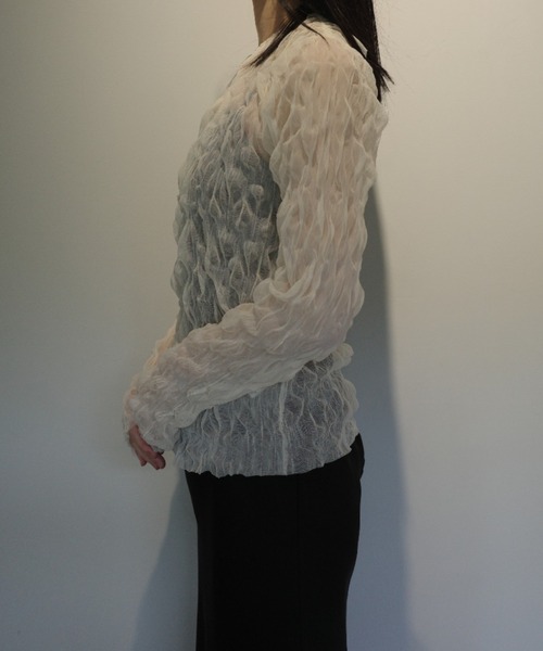 CLANE(クラネ)の「CLANE CRINKLED PLEAT SHEER TULLE TOPS(その他トップス・レディース・ブラック/オフホワイト・1/2)」の3枚目の写真