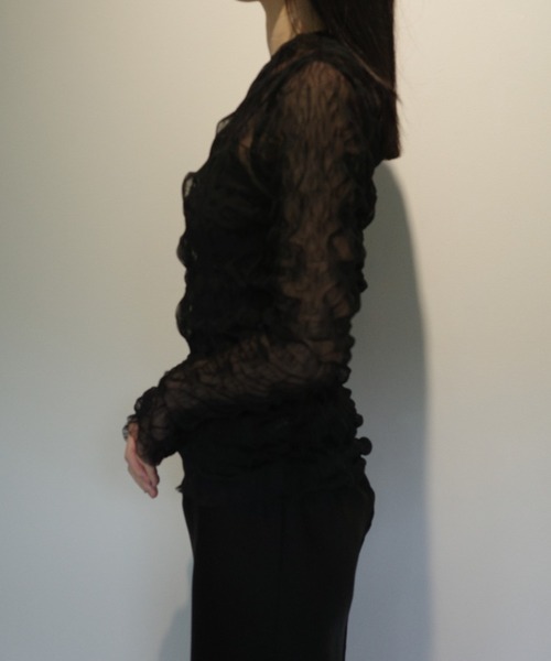CLANE(クラネ)の「CLANE CRINKLED PLEAT SHEER TULLE TOPS(その他トップス・レディース・ブラック/オフホワイト・1/2)」の5枚目の写真