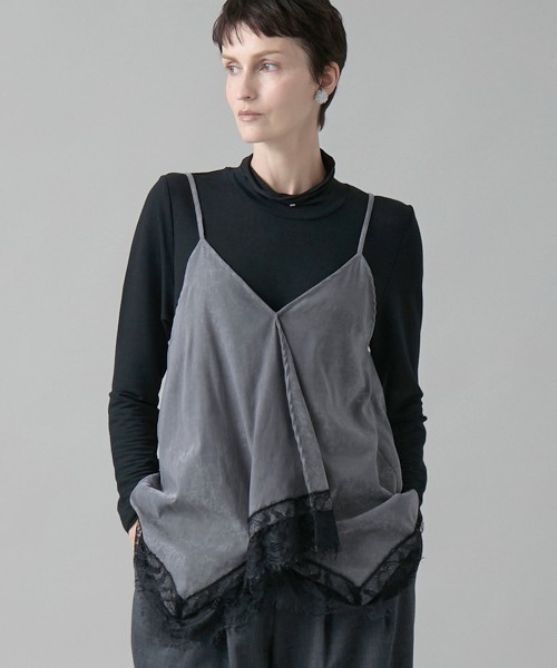 leswel(レスウェル)の「【M/L】レーストリムキャミブラウス(シャツ/ブラウス・レディース・チャコール/ベージュ/ダークブラウン・L/M)」の2枚目の写真