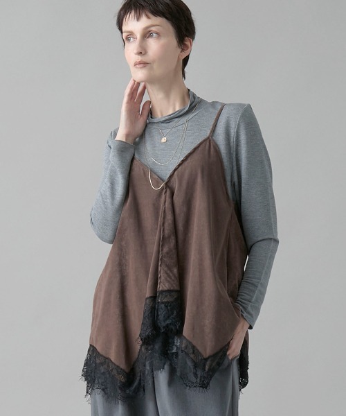 leswel(レスウェル)の「【M/L】レーストリムキャミブラウス(シャツ/ブラウス・レディース・チャコール/ベージュ/ダークブラウン・L/M)」の4枚目の写真