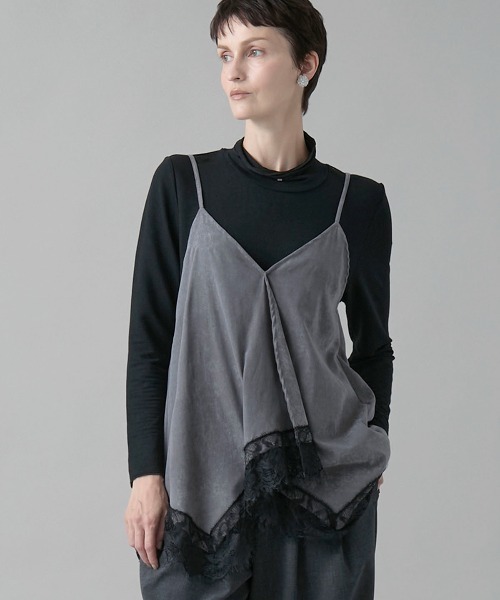 leswel(レスウェル)の「【M/L】レーストリムキャミブラウス(シャツ/ブラウス・レディース・チャコール/ベージュ/ダークブラウン・L/M)」の8枚目の写真
