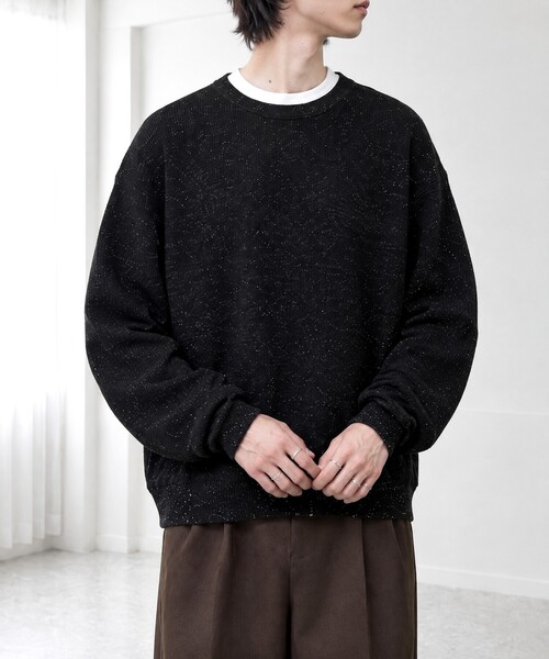 メランジネップ 畦編み ボックスシルエット クルーネックニット MONO