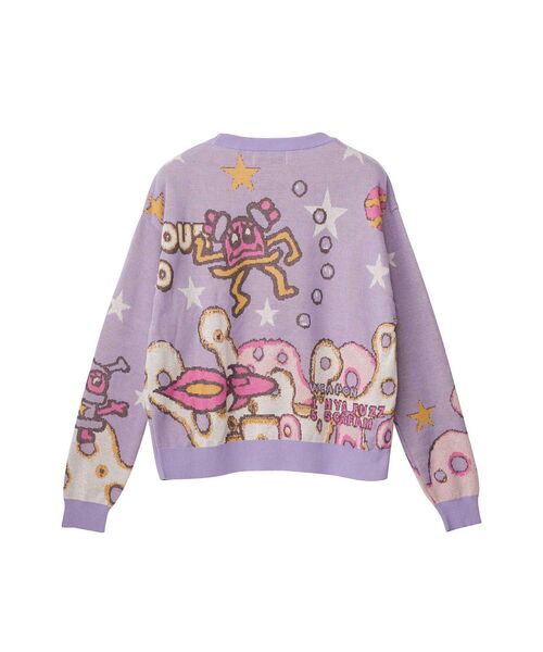HYSTERIC GLAMOUR(ヒステリックグラマー)の「SPACE DISCOジャカード セーター(ニット/セーター・レディース・チャコールグレー/パープル・FREE)」の3枚目の写真