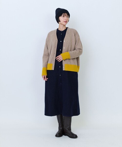 LOISIR（ロワズィール）の「ウール天竺配色カーディガン（カーディガン/ボレロ・レディース・ネイビー/レッド/ベージュ/ダークブラウン・FREE）」の5枚目の写真