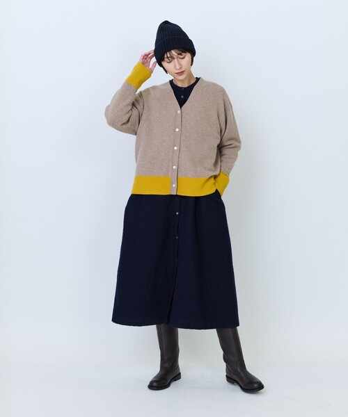 LOISIR（ロワズィール）の「ウール天竺配色カーディガン（カーディガン/ボレロ・レディース・ネイビー/レッド/ベージュ/ダークブラウン・FREE）」の6枚目の写真