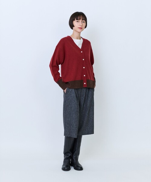 LOISIR（ロワズィール）の「ウール天竺配色カーディガン（カーディガン/ボレロ・レディース・ネイビー/レッド/ベージュ/ダークブラウン・FREE）」の10枚目の写真