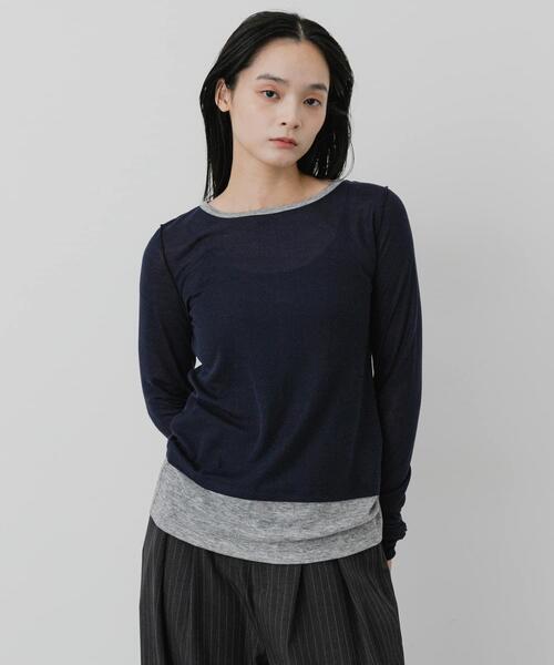 SENSE OF PLACE by URBAN RESEARCH(センスオブプレイスバイアーバンリサーチ)の「シャーリングスリーブレイヤードTシャツ(Tシャツ/カットソー・レディース・ネイビー・ONE)」の4枚目の写真