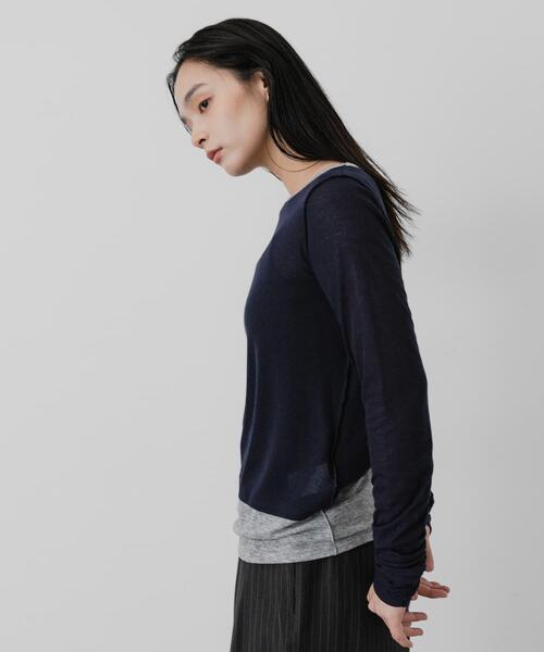 SENSE OF PLACE by URBAN RESEARCH(センスオブプレイスバイアーバンリサーチ)の「シャーリングスリーブレイヤードTシャツ(Tシャツ/カットソー・レディース・ネイビー・ONE)」の5枚目の写真
