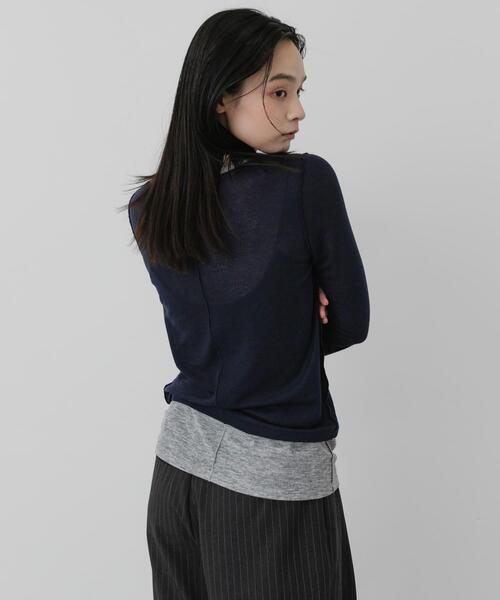 SENSE OF PLACE by URBAN RESEARCH(センスオブプレイスバイアーバンリサーチ)の「シャーリングスリーブレイヤードTシャツ(Tシャツ/カットソー・レディース・ネイビー・ONE)」の6枚目の写真