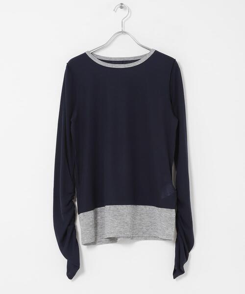 SENSE OF PLACE by URBAN RESEARCH(センスオブプレイスバイアーバンリサーチ)の「シャーリングスリーブレイヤードTシャツ(Tシャツ/カットソー・レディース・ネイビー・ONE)」の10枚目の写真