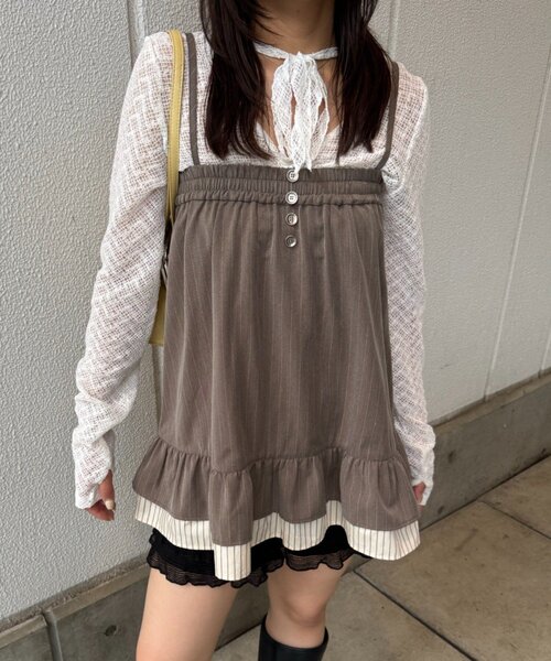 CIAOPANIC(チャオパニック)の「2WAYピンストライプチュニックキャミワンピース(チュニック・レディース・ベージュ/チャコールグレー/グレー・ONE SIZE)」の3枚目の写真