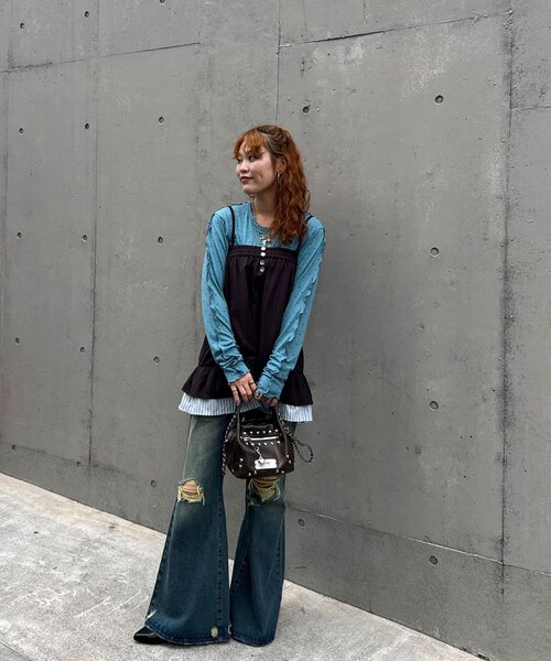 CIAOPANIC(チャオパニック)の「2WAYピンストライプチュニックキャミワンピース(チュニック・レディース・ベージュ/チャコールグレー/グレー・ONE SIZE)」の9枚目の写真