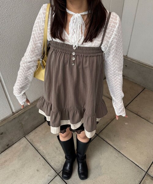 CIAOPANIC(チャオパニック)の「2WAYピンストライプチュニックキャミワンピース(チュニック・レディース・ベージュ/チャコールグレー/グレー・ONE SIZE)」の11枚目の写真