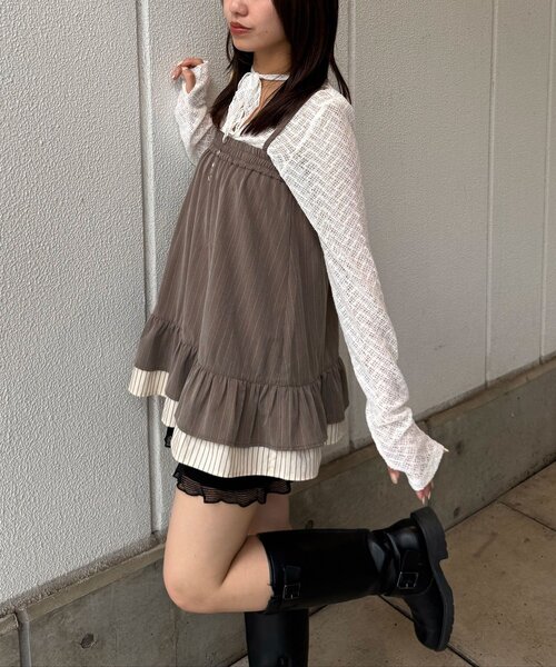 CIAOPANIC(チャオパニック)の「2WAYピンストライプチュニックキャミワンピース(チュニック・レディース・ベージュ/チャコールグレー/グレー・ONE SIZE)」の14枚目の写真