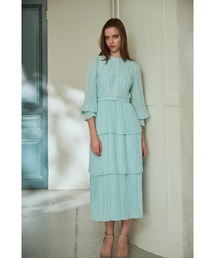 【新品タグ付】Estella.k プリーツ ミディ丈 ワンピース 上品 サックス Estella.K｜エステラケーのワンピース/ドレス通販 - ZOZOTOWN