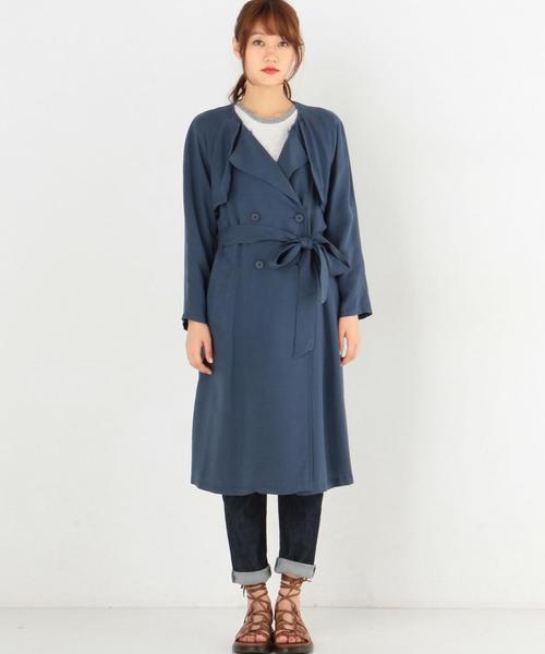 Another Edition(アナザーエディション)の「スモーキーノーカラートレンチコート/AEBFC スモーキーOX NC TRC◆(トレンチコート・レディース・ブラック/ベージュ/ネイビー・SMALL/MEDIUM)」の6枚目の写真