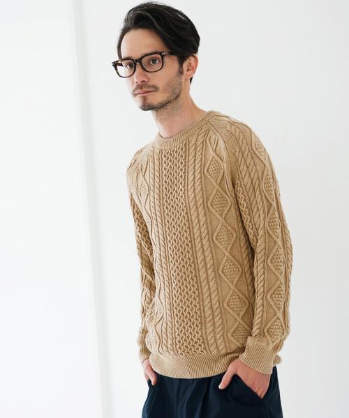green label relaxing(グリーンレーベルリラクシング)の「BC WASHED ARAN C/N 5G ニット◆(ニット/セーター・メンズ・ベージュ/コバルトブルー/オリーブ・SMALL/LARGE/MEDIUM)」の1枚目の写真