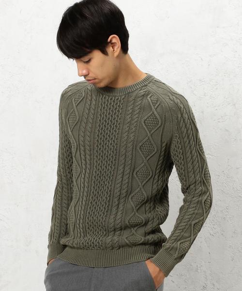 green label relaxing(グリーンレーベルリラクシング)の「BC WASHED ARAN C/N 5G ニット◆(ニット/セーター・メンズ・ベージュ/コバルトブルー/オリーブ・SMALL/LARGE/MEDIUM)」の2枚目の写真