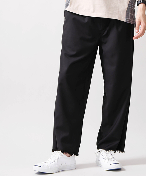 WEGO(ウィゴー)の「WEGO/フリンジヘムタックワイドパンツ(スラックス・メンズ・ブルー系その他4/ブラック・MEDIUM/LARGE)」の2枚目の写真