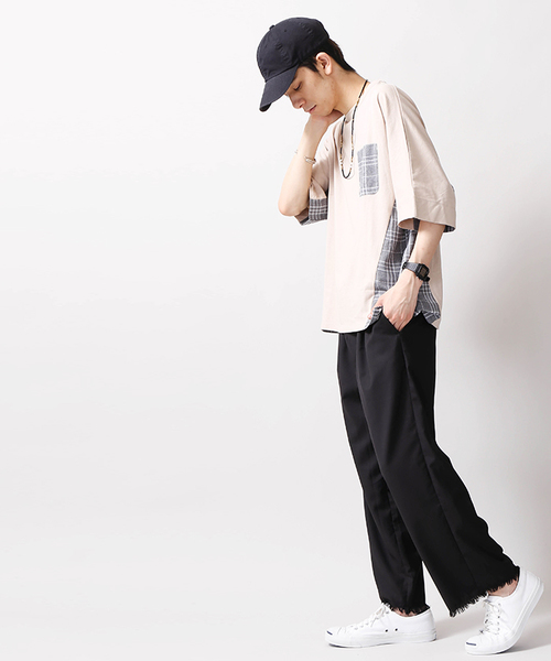 WEGO(ウィゴー)の「WEGO/フリンジヘムタックワイドパンツ(スラックス・メンズ・ブルー系その他4/ブラック・MEDIUM/LARGE)」の12枚目の写真