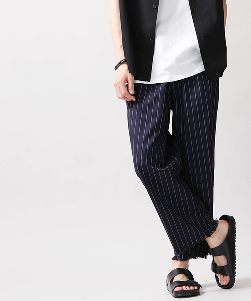 WEGO(ウィゴー)の「WEGO/フリンジヘムタックワイドパンツ(スラックス・メンズ・ブルー系その他4/ブラック・MEDIUM/LARGE)」の18枚目の写真