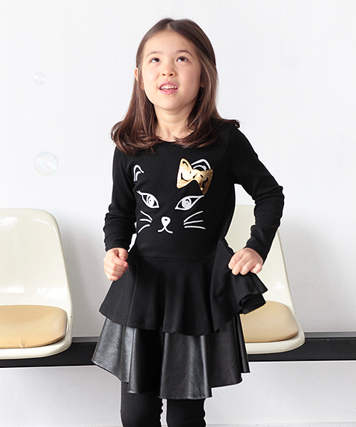 Rora（ローラ）の「Rora キャティア 裾フレアロンTシャツ(2color）（Tシャツ/カットソー・キッズ・ブラック/ホワイト・110cm/120cm/90㎝/100cm/130cm/140cm）」の7枚目の写真