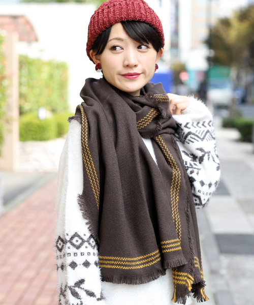チチカカ(チチカカ)の「ライン入り無地ストール(ストール/ショール・レディース・グレー/ターコイズブルー/チャコールグレー・FREE)」の5枚目の写真