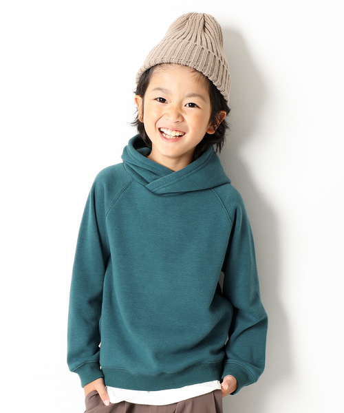 devirock（デビロック）の「裏シャギーボリュームネック長袖プルパーカー 裏起毛（パーカー・キッズ・キャメル/カーキ/スモークピンク/グリーン系その他/ヘザーチャコール/ブラック・160cm/110cm/130cm/150cm/140cm/100cm/120cm）」の4枚目の写真