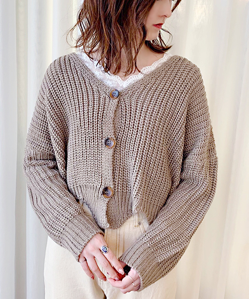 apres jour(アプレジュール)の「裾スカラップゆるカーディガン【ZOZOTOWN限定アイテム】(カーディガン/ボレロ・レディース・ベージュ/パープル/ダークブルー・フリー)」の1枚目の写真