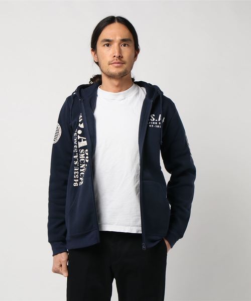 VIBGYOR(ヴィブジョー)の「VIBGYOR Select/ バイカープリントジップパーカー (RM)(パーカー・メンズ・ブラック/ネイビー/グレー/カーキ・MEDIUM/LARGE/X-LARGE)」の2枚目の写真