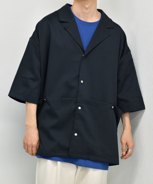 kutir（クティール）の「ビッグポケットオープンカラーシャツブルゾン（ブルゾン・メンズ・ネイビー/オフホワイト/ダークブルー・MEDIUM/LARGE）」の4枚目の写真