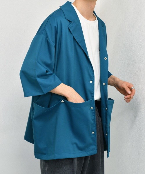 kutir（クティール）の「ビッグポケットオープンカラーシャツブルゾン（ブルゾン・メンズ・ネイビー/オフホワイト/ダークブルー・MEDIUM/LARGE）」の14枚目の写真