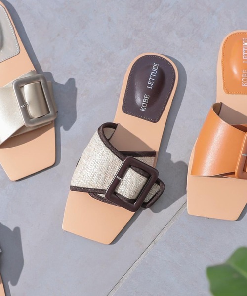 KOBE LETTUCE（コウベレタス）の「スクエアトゥBIGバックルワンベルトサンダル（サンダル・レディース・ブラック/ゴールド/その他/キャメル/ライトベージュ/パイソン・S/M/L）」の5枚目の写真