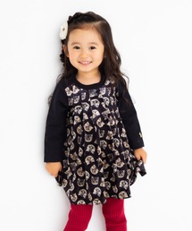 [90-120]タックワンピース　ねこベロア