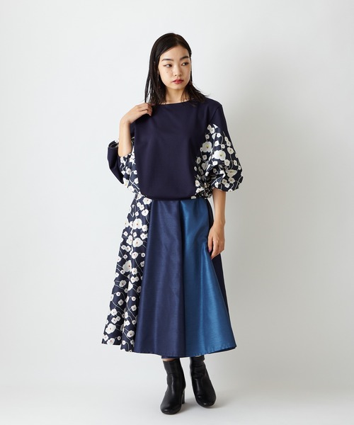 極美品】ふりふ 銘仙アネモネ 切り替えボリュームスリーブワンピース